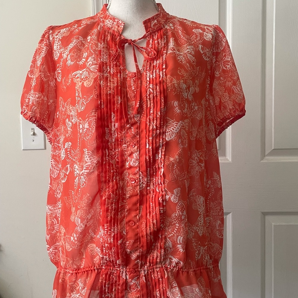 Coral Apt. 9 Butterfly Printed Sheer Top Size XL